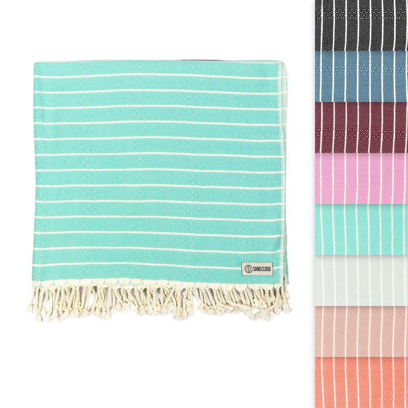 Sand Cloud منشفة شاطئ تركية كبيرة من ساند كلاود - خالية من الرمال - سريعة الجفاف - 100% خيوط قطن تركي عضوي معتمد - رائعة للشاطئ أو الاستحمام أو كبطانية - كما تم عرضها في برنامج شارك تانك - غوكك (نعناعي) 37x69 - Image 1